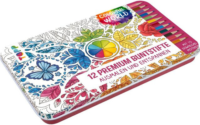 TOPP Colorful World Designdose mit 12 Premium-Buntstiften in Multicolor aus Metall - Bild 1