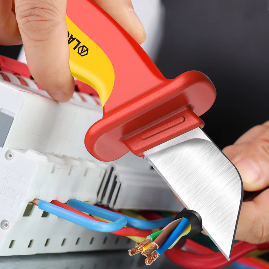 LAOA Isoliertes Elektriker-Messer in Rot mit Edelstahl-Klingen und Rundhaken-Schutz für 1000V Arbeiten - Bild 2
