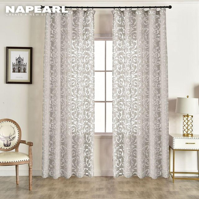 NAPEARL Jacquard Tüllvorhang im europäischen Stil, grau, transparent, Breite: 100 cm, Höhe: 130 cm - Bild 1
