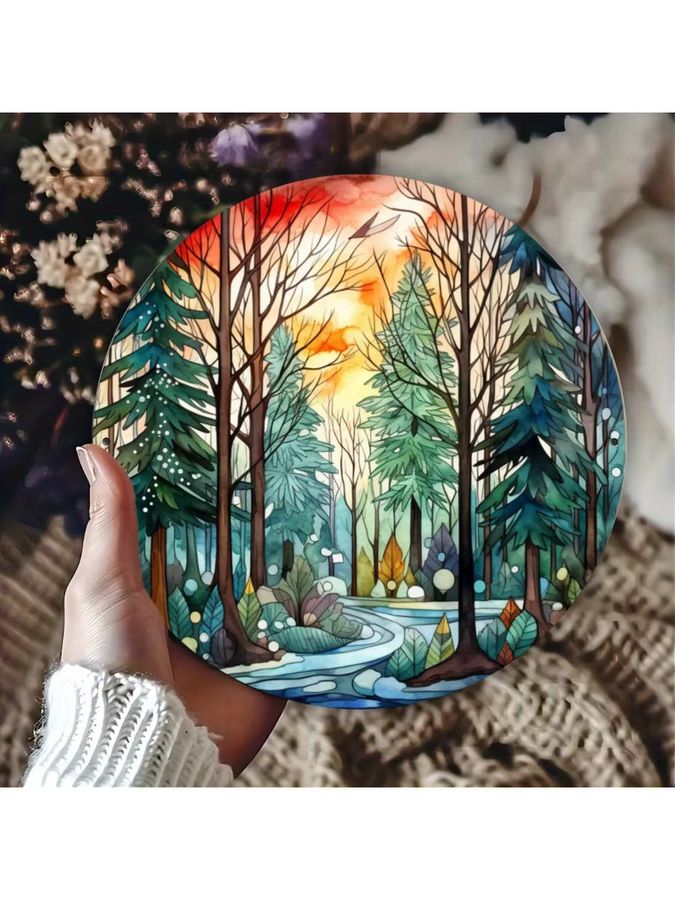 Potdemiel Runde Wanddekoration Waldlandschaft aus Eisen, Durchmesser: 30 cm - Bild 6
