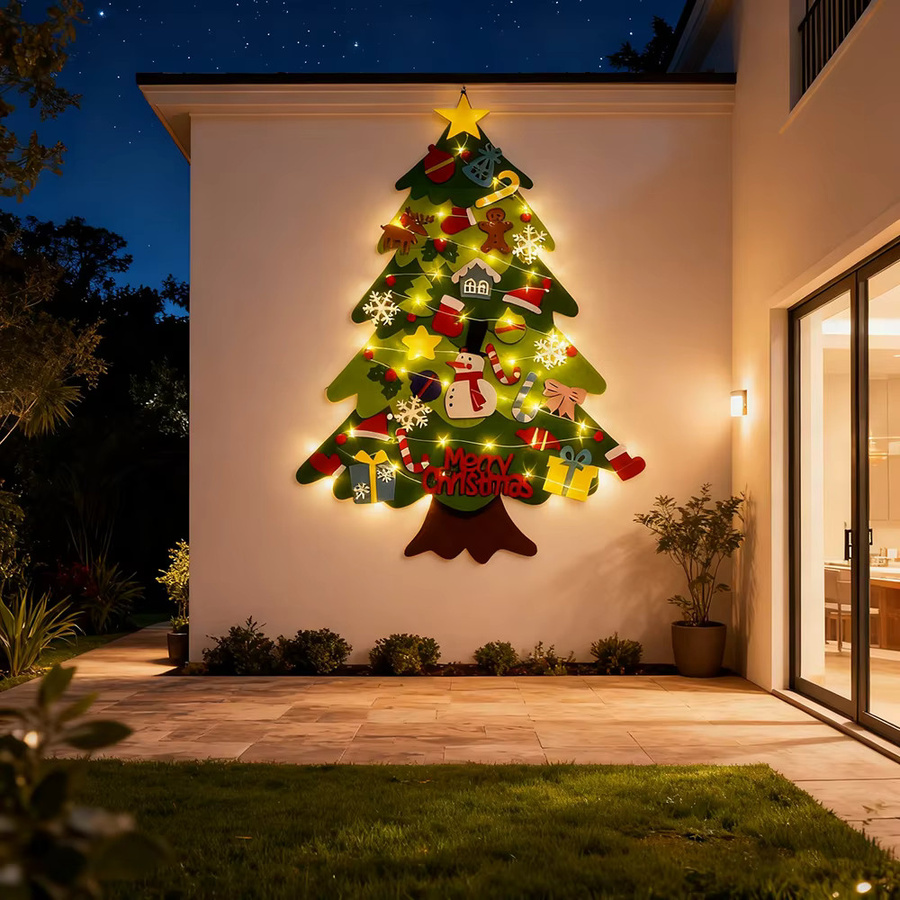 SHIQIAN DIY-Weihnachtsbaum aus Filz mit LED-Leuchten in Grün zur Wanddekoration - Bild 5