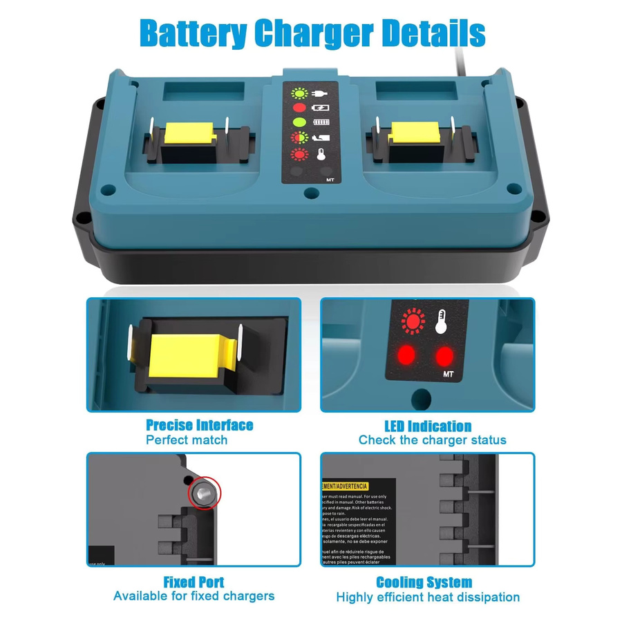 Dual Ports Ersatzladegerät für Makita 14,4V-18V Li-Ion Akkus, kompatibel mit BL1815 und BL1820 sowie BL183, Blau - Bild 3
