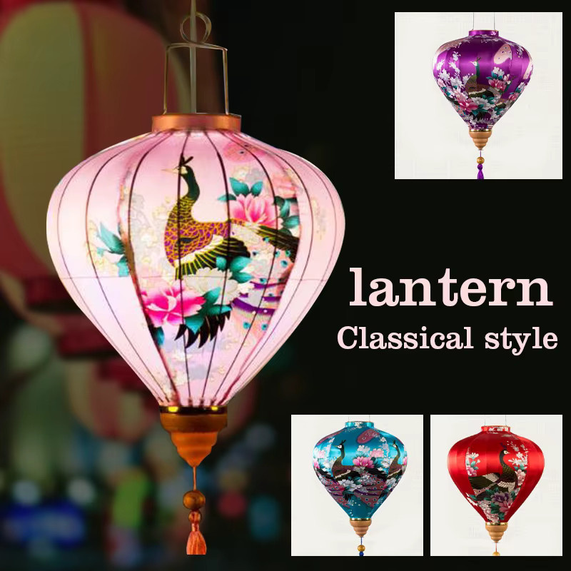 Orientalische Seidenlaterne mit floralem Muster in Multicolour für Festivals und Garten, H x B x T: 38,0 x 30,0 x 30,0 cm - Bild 3