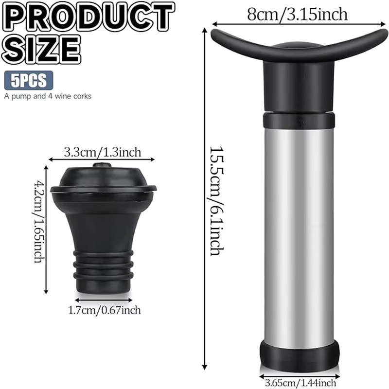 SUNFILI Weinkonservierer-Set aus Edelstahl in Silber mit Vakuumpumpe und Weinstopfen zur Frischeerhaltung von Wein und Bier - Bild 2