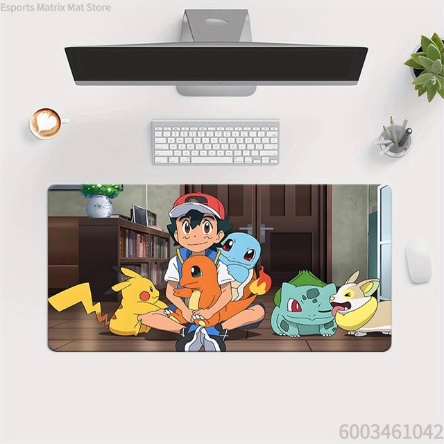 Potdemiel Pokemon Anime Gaming-Mauspad mit Ash Ketchum, Pikachu, Charmander, Squirtle und Bulbasaur, große Schreibtischunterlage für PC und Laptop, Mehrfarbig - Bild 1