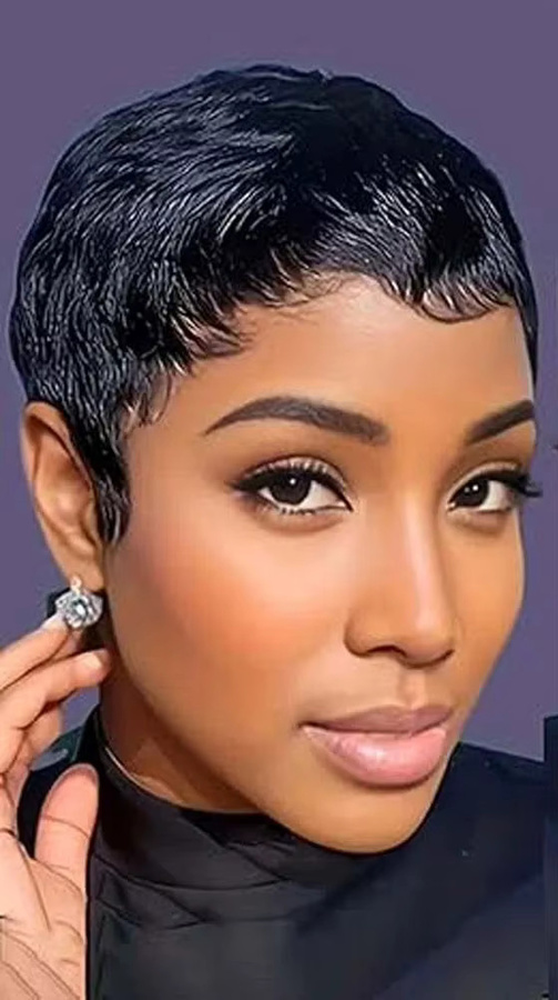 OYM HAIR Pixie-Perücke, Remy-Echthaar, gewellt, schwarz, Damen - Bild 4
