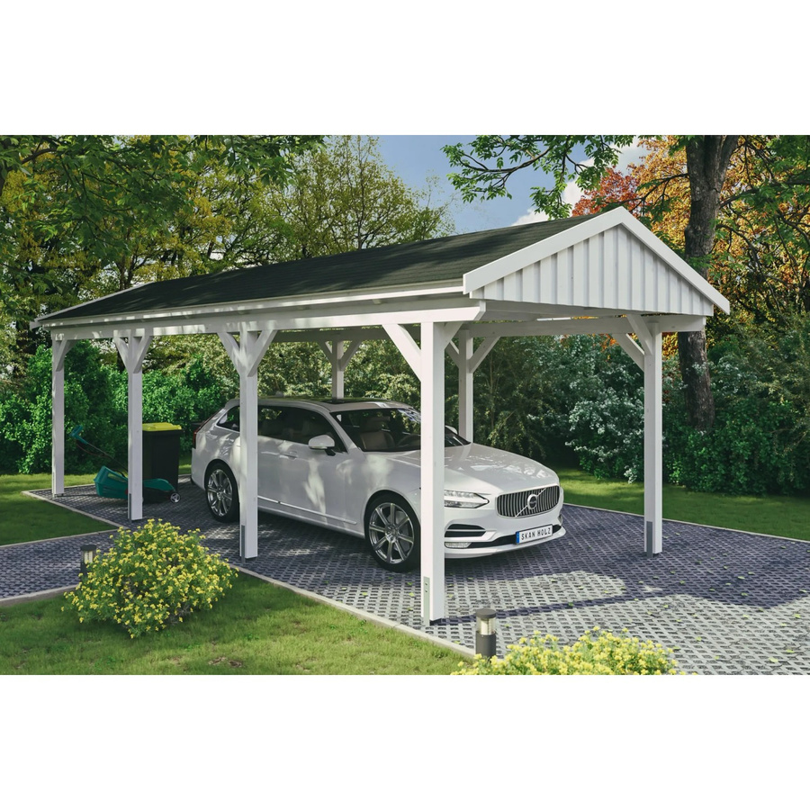 Skan Holz Carport Fichtelberg aus Fichte und Leimholz in Weiß mit schiefergrauen Dachschindeln, B/T: 317 x 808 cm, Höhe: 303 cm - Bild 2