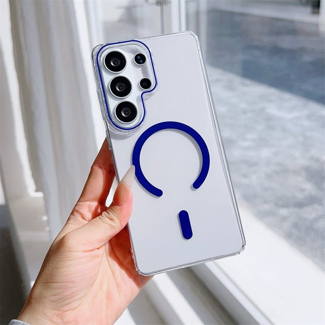Transparente und schlanke MagSafe Handyhülle von lolozzx für Samsung S23, S24 Ultra, S25 und S26 Plus in Orange mit kabelloser Ladefunktion - Bild 1