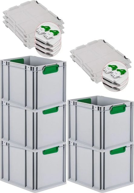 PROREGAL Spar Set 5x Eurobox Nextgen Color mit Scharnierdeckel und Schiebeschnappverschlüssen, Farbe: Grün, H x B x T: 32 x 30 x 40 cm - Bild 1