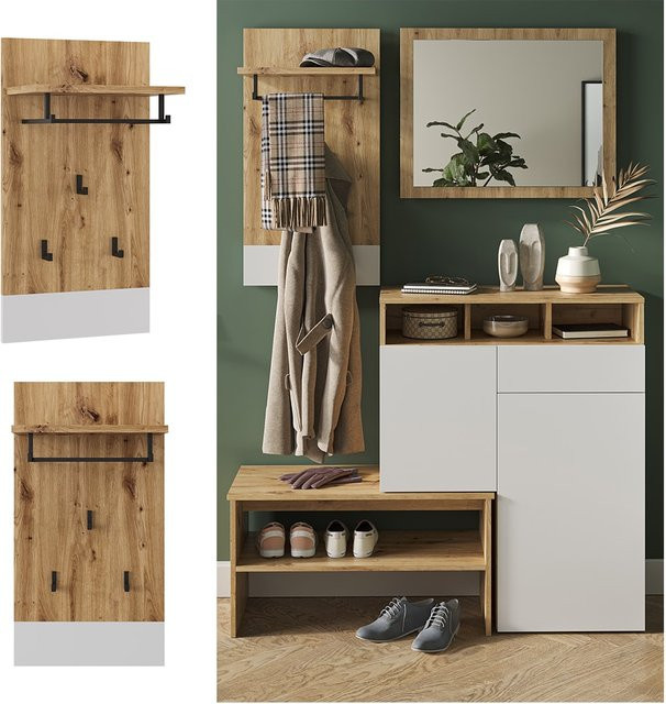 Vicco Wandgarderobe Selena Eiche Weiß B: 44 cm, H: 83 cm - Bild 1
