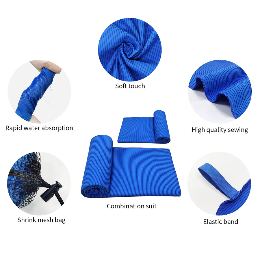 Mutao Mikrofaser-Handtuch in Blau mit Netztasche, schnelltrocknend und saugfähig für Sport, Yoga und Strand, B/H: 80 x 40 cm - Bild 4