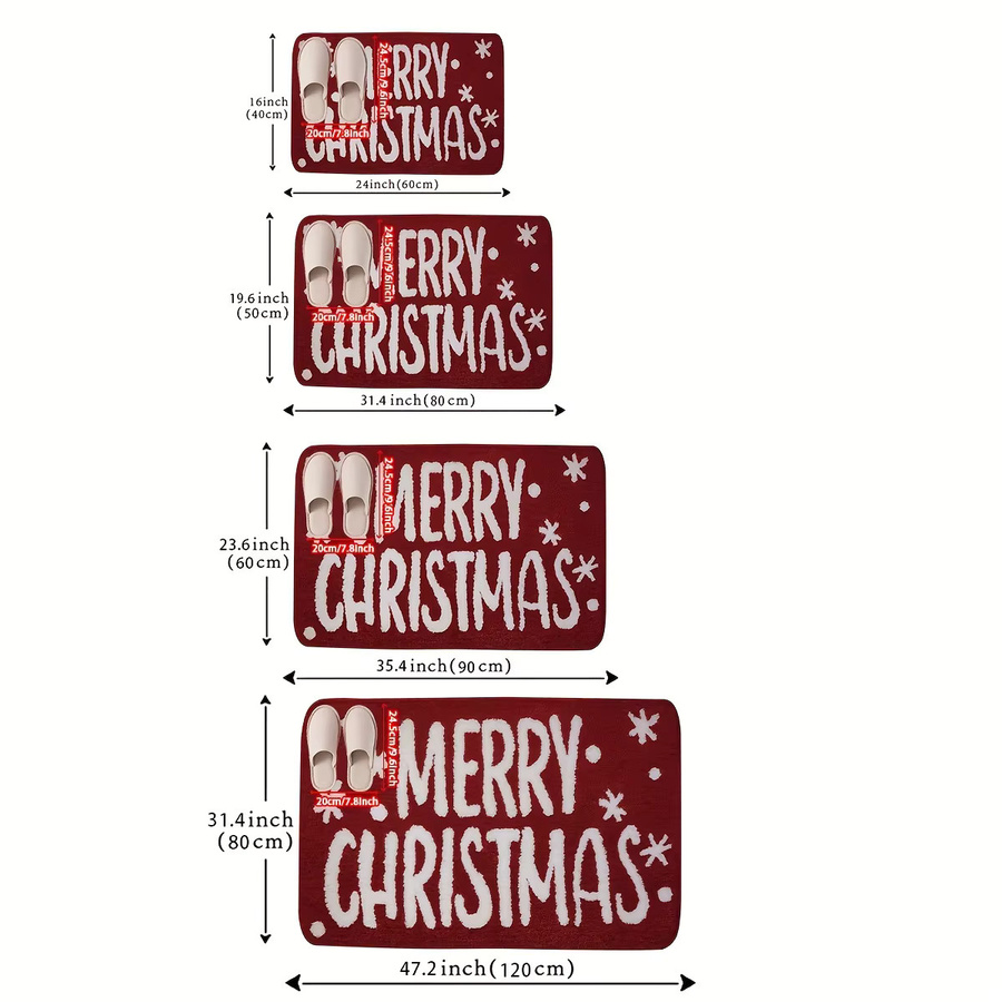 VIKAMA Weihnachtsteppich in Rot mit grafischem Design, weiche Fußmatte für Wohnzimmer und Schlafzimmer, B/T: 60 x 40 cm - Bild 5
