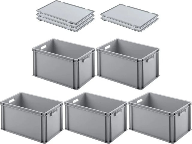 PROREGAL SuperSparSet 5er Pack Eurobehälter mit Scharnierdeckel und offenem Griff, Grau, H x B x T: 32 x 40 x 60 cm - Bild 1