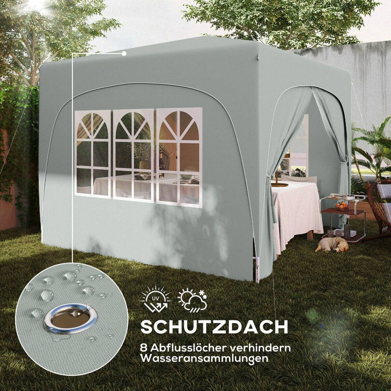 Outsunny Pop-up Faltpavillon mit 4 Seitenteilen und UV-Schutz 50+, wasserabweisend und winterfest, Hellgrau, B/H/L: 300 x 273 x 300 cm - Bild 7