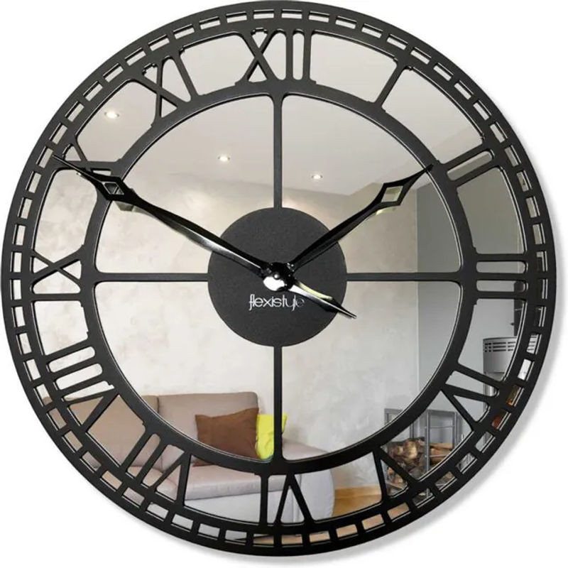 FLEXISTYLE Wanduhr aus Metall in Schwarz, runde Analog-Uhr mit geräuschlosem Lauf, Durchmesser: 50 cm - Bild 1