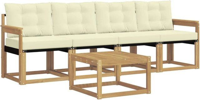 vidaXL Outdoor-Sofagarnitur 5-teilig aus Akazienholz mit Kissen in Weiß und Beige - Bild 1