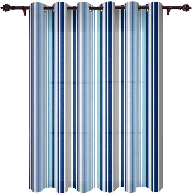 Binchi Modernes Fenster Vorhang mit Streifen-Gradienten in Blau, halbtransparent, B: 135 cm, H: 115 cm - Bild 1
