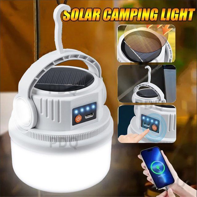 Multifunktionale Solar-Camping-Lichter für den Außenbereich, wasserdichte LED-Zelt-Taschenlampe mit USB-C-Ladefunktion und Haken - Bild 1