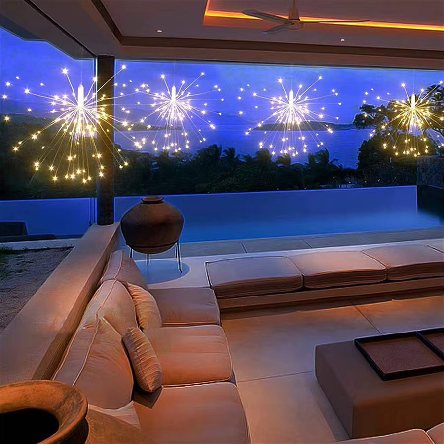 PAMNNY 10 in 1 Feuerwerk-Lichterkette mit 1200 LEDs, Starburst-Design, Warmweiß Multicolour, Weihnachts- und Party-Lichterkette für die Gartenparty-Dekoration - Bild 2