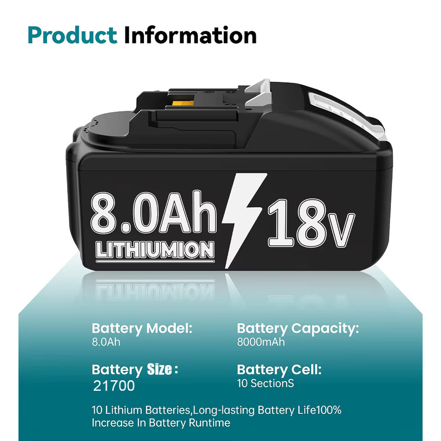 Lithium-Ionen-Akku für Makita 18V Werkzeuge, kompatibel mit BL1830, BL150B und BL1860B, 7Ah, Schwarz - Bild 2