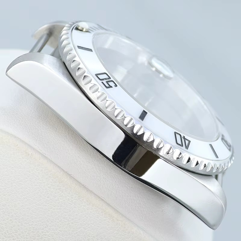 Taucheruhrengehäuse Edelstahl, weiße Keramiklünette, Saphirglas, 40 mm, Silber, Unisex - Bild 1