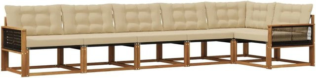vidaXL Outdoor-Sofagarnitur L-Form aus Akazienholz in Braun und Beige mit Kissen und Textilene-Bezug - Bild 1