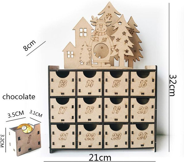 Wiederbefüllbarer Weihnachts-Adventskalender aus Holz mit 25 Schubladen im Retro-Design für Kinder von KONNWEI - Bild 1