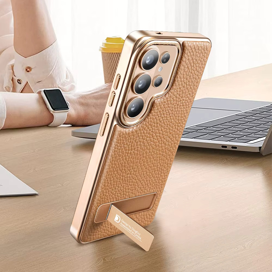 MagSafe-kompatible Lederhülle für Samsung Galaxy S26 S25 Plus S24 S23 Ultra mit Metallhalterung und Linsenschutz in Grau - Bild 4