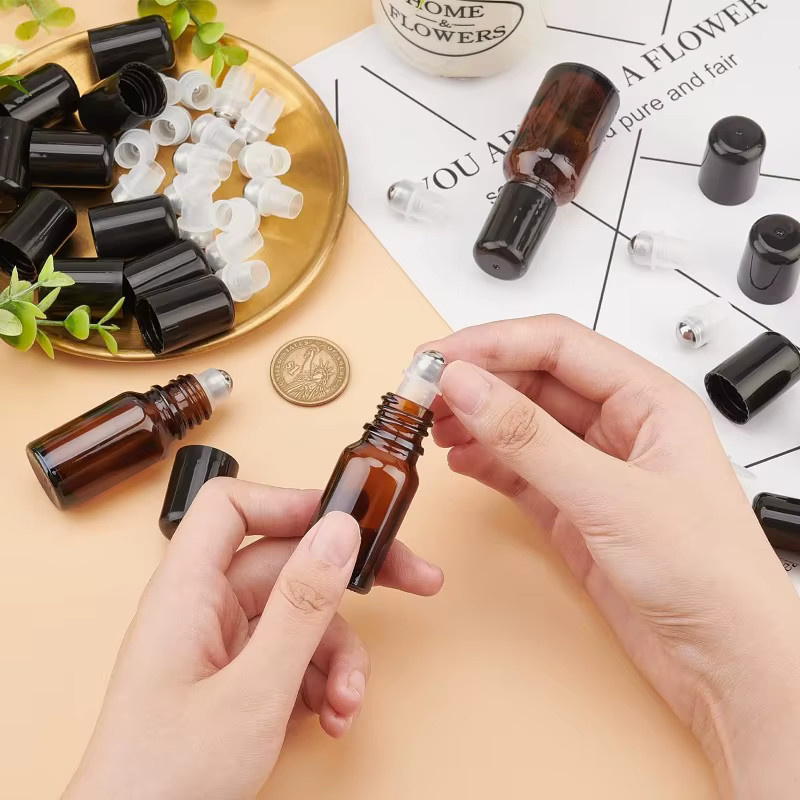 24 Sets Rolleneinsätze für ätherische Öle, Edelstahl-Rollerkugeln und schwarzer Flaschenverschluss, 5–15 ml - Bild 3