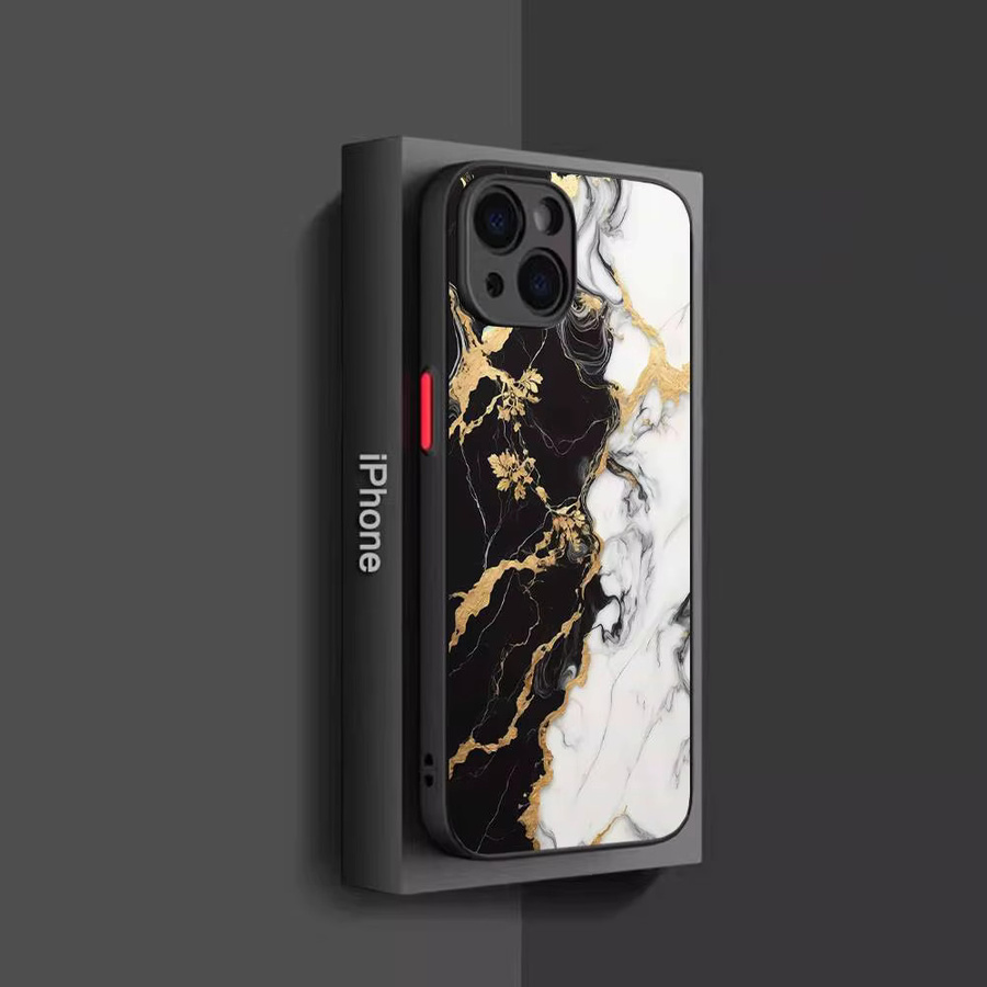 Potdemiel iPhone Hülle mit Marmor Design in Schwarz und Gold, Transluzente Matte Stoßfeste Schutzhülle für iPhone 16 15 14 13 12 11 Pro Max X XS MAX - Bild 1
