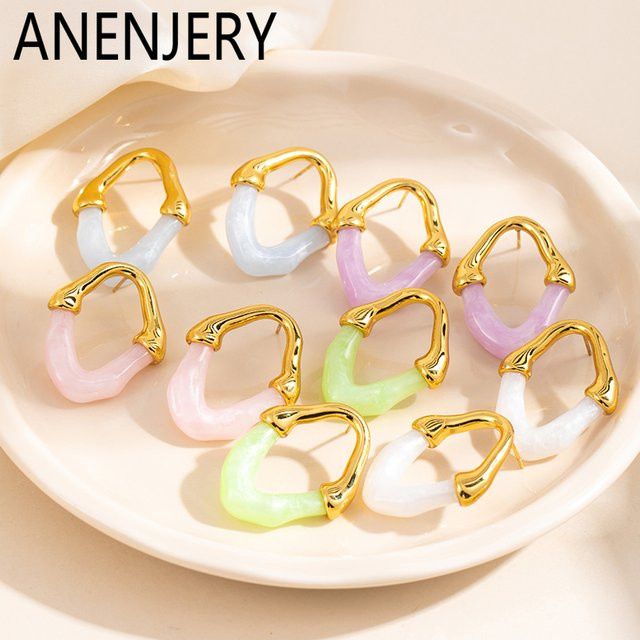ANENJERY Ohrringe, Edelstahl, Stein, Gold, Damen - Bild 1