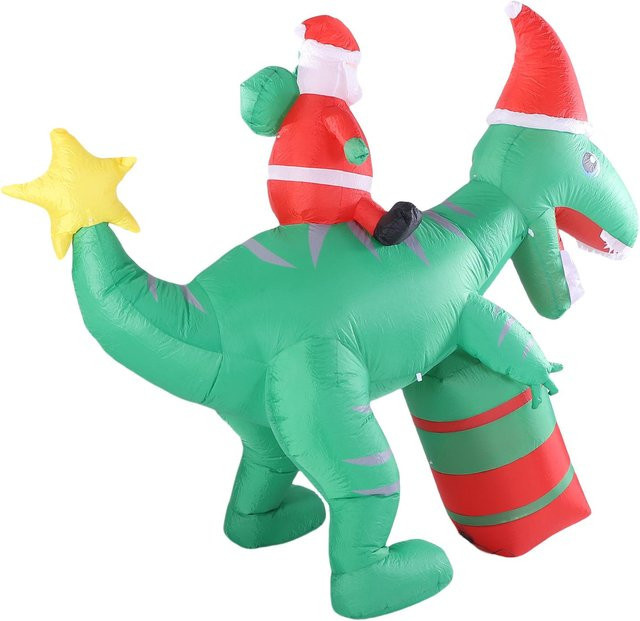 Aufblasbarer Weihnachtsmann auf Dinosaurier für die Weihnachtsdekoration im Garten und Außenbereich, Blau, IP44 Wasserdicht - Bild 1