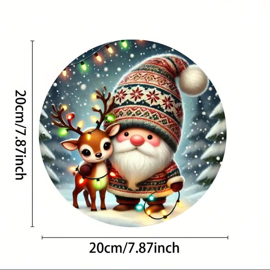 HELLOYOUNG Rundes Eisenschild mit Cartoon-Weihnachtsmann und Hirsch in Multicolor, Durchmesser: 20 cm - Bild 3