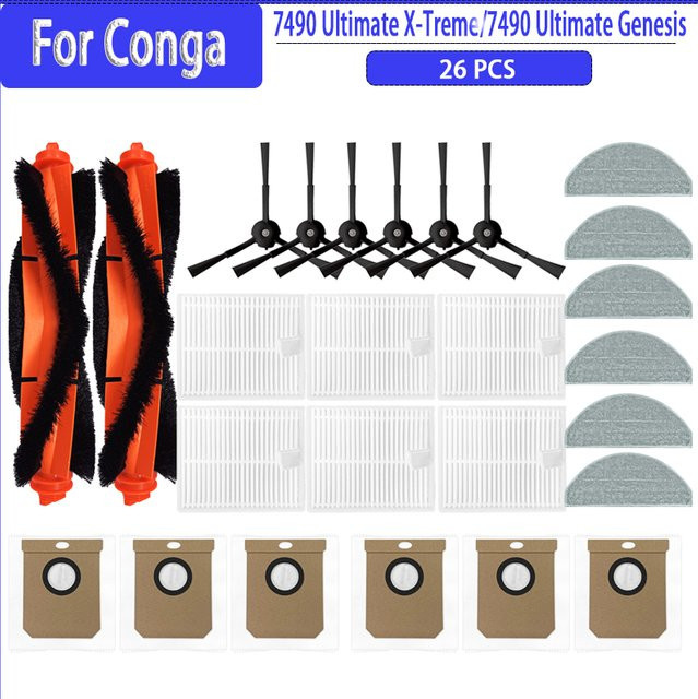 OSSIEAO Ersatzteil-Set für Conga 7490 Ultimate Genesis und 7490 Home Genesis mit Rollen-Seitenbürsten, HEPA-Filter, Wischmopp und Staubbeuteln - Bild 1