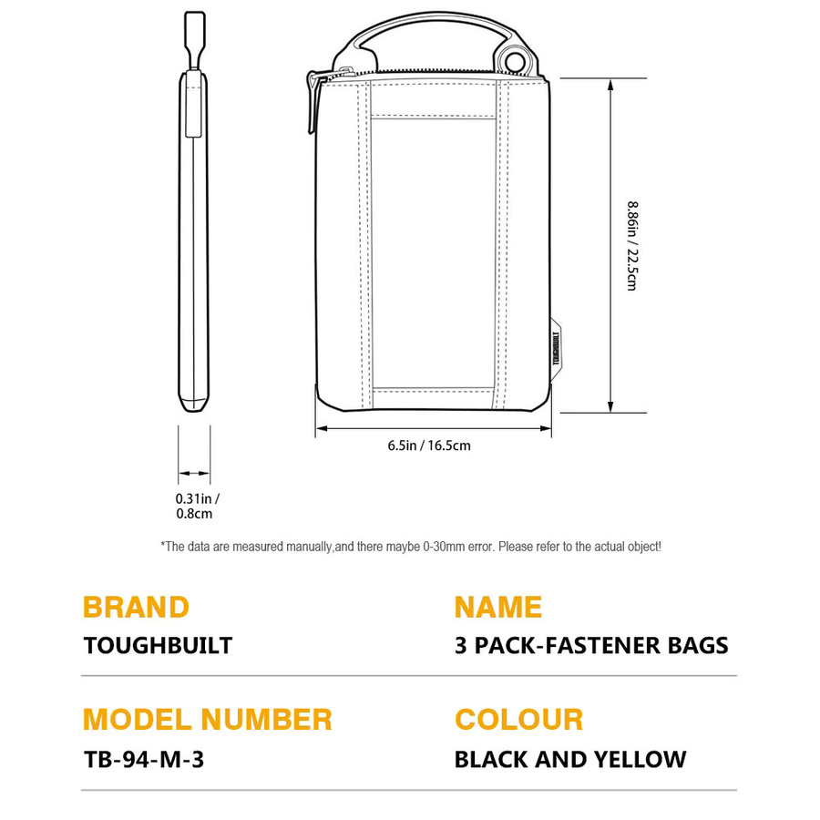 TOUGHBUILT TB-94-M-3 Befestigungsbeutel 3er-Pack robuste Werkzeugtasche mit Netzfenster und Reißverschluss - Bild 4