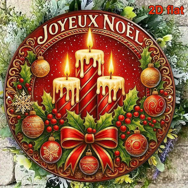 Rundes Aluminiumschild Potdemiel Merry Christmas Vintage Design in Rot, Durchmesser: 20,32 cm - Bild 1