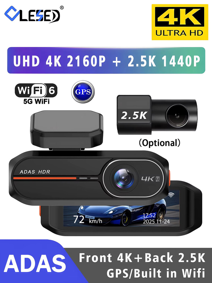 OLESED 4K Dashcam mit WLAN und GPS, Frontkamera 4K UHD sowie Rückkamera 2.5K, DVR-Videorekorder mit ADAS und 24-Stunden-Nachtsicht, Blackbox für dein Fahrzeug in Schwarz - Bild 7