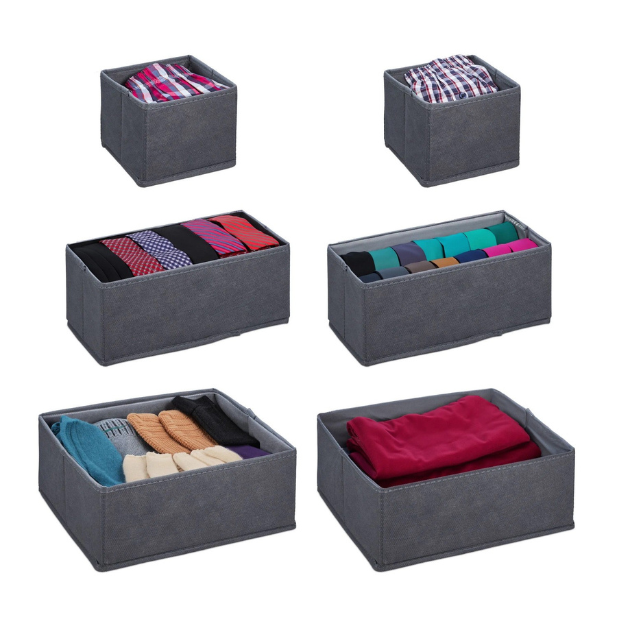 Relaxdays Schubladen Organizer 6er Set aus Vlies und Pappe in Grau, faltbar, B/T/H: 28 x 28 x 12 cm - Bild 2
