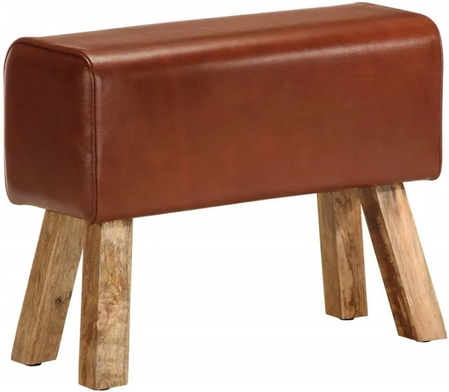 vidaXL Sitzbank im Turnbock-Design aus massivem Mangoholz und braunem Echtleder Modell 1 - Bild 1