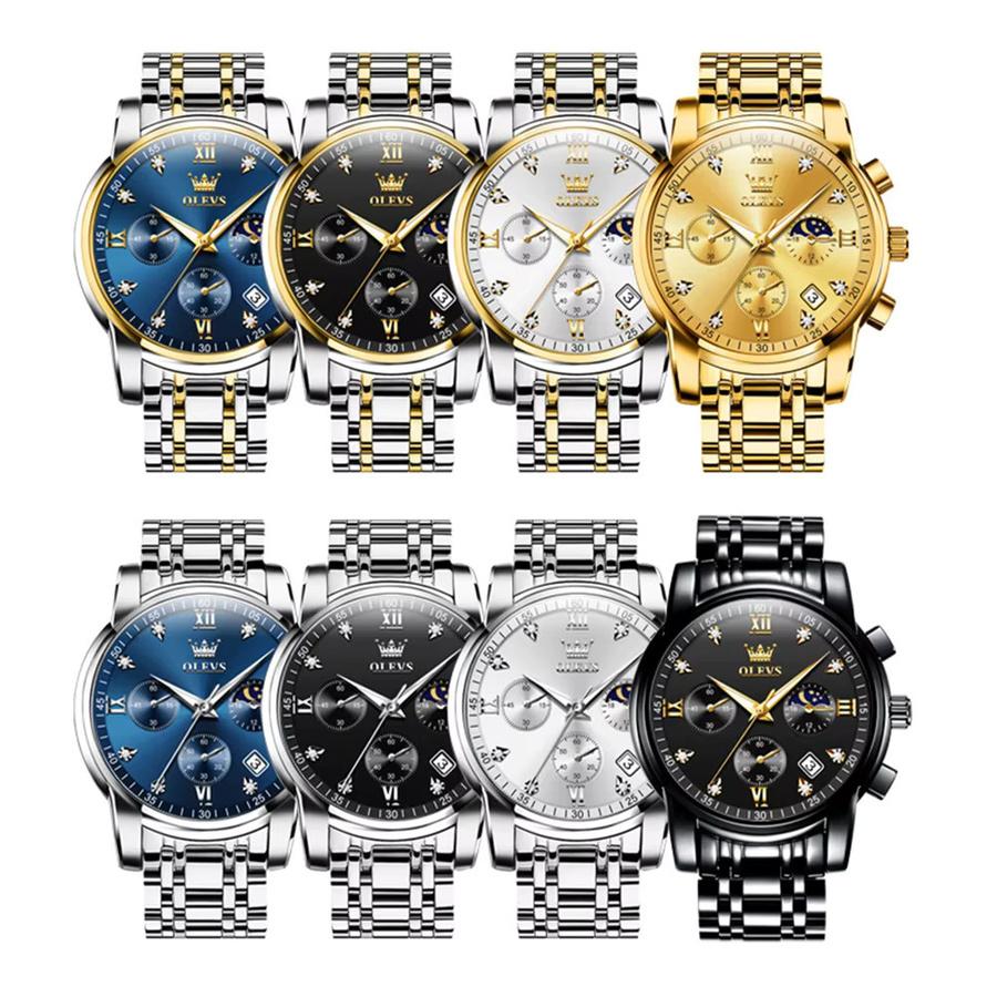 OLEVS Chronograph Armbanduhr, Quarz, Edelstahl, Gold, Herren - Bild 5