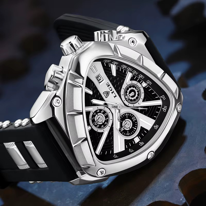 Lige Armbanduhr Chronograph, Quarz, Edelstahl, Kautschuk, Schwarz, Herren - Bild 4