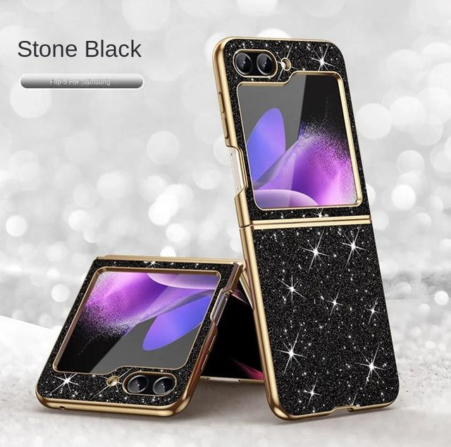 Luxus Handyhülle mit Vergoldung und Glitzer für Samsung Galaxy Z Flip 6 5 4 3 5G in Gold oder Schwarz - Bild 1