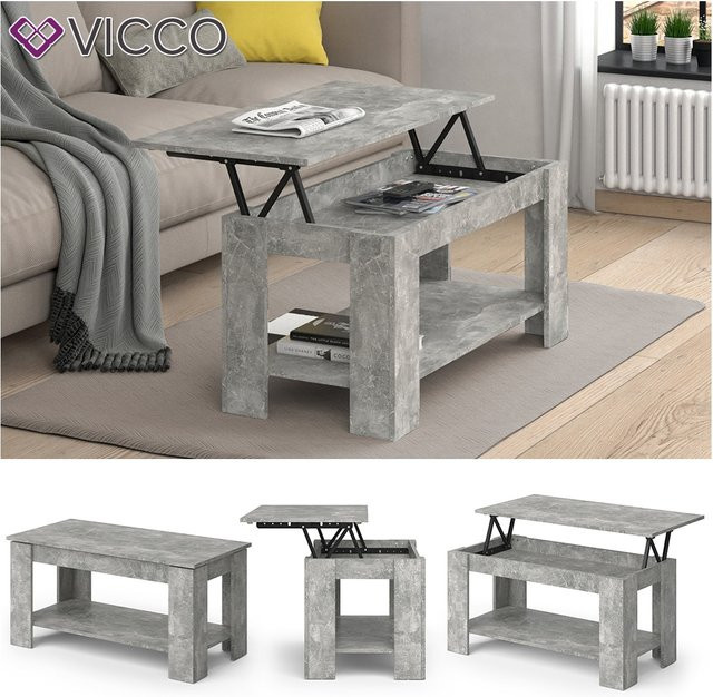 VICCO Couchtisch LORENZ in Beton-Optik, höhenverstellbar, grau, rechteckig - Bild 1
