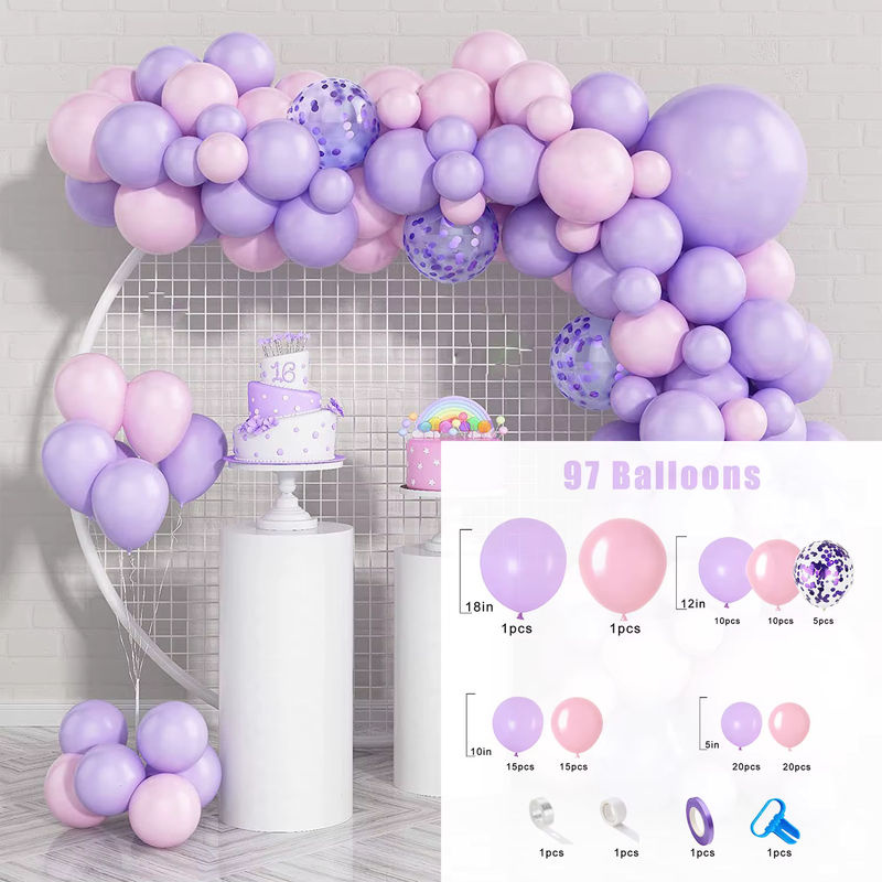 97-teiliges Latex-Ballonbogen-Set in Rosa, Lila und Mehrfarbig für Geburtstag und Hochzeit - Bild 2