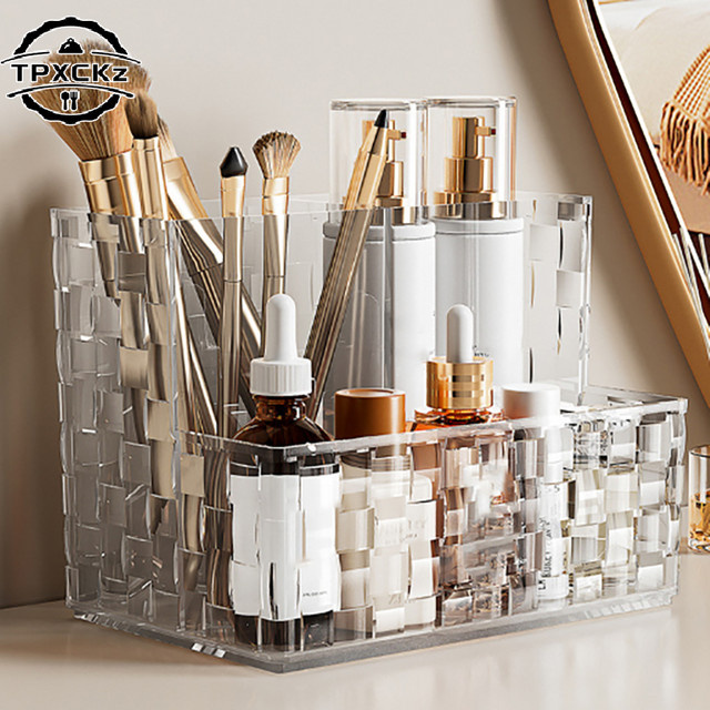 TPXCKz Transparente Desktop-Aufbewahrungsbox aus Acryl in Grau mit mehreren Gittern für Make-up und Kosmetik - Bild 1