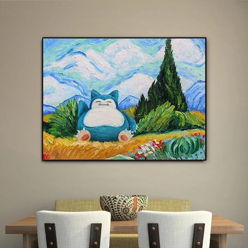 Keeppley Pokemon Snorlax Van Gogh Wandkunst Leinwand im Querformat, mehrfarbiges Poster für Kinderzimmer und Wohnzimmer - Bild 1