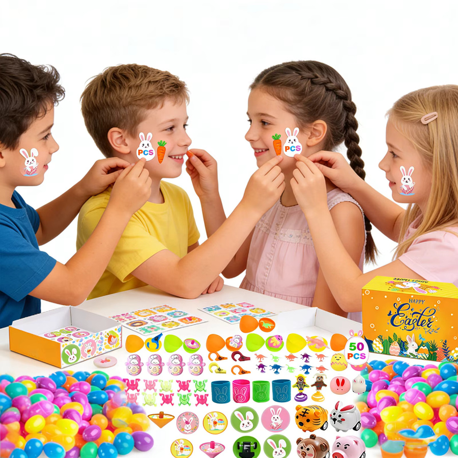 JOCESTYLE Bunte Vorgefüllte Ostereier mit Mini-Spielzeug für die Ostereiersuche, 100 oder 120 Stück, Mehrfarbig - Bild 4