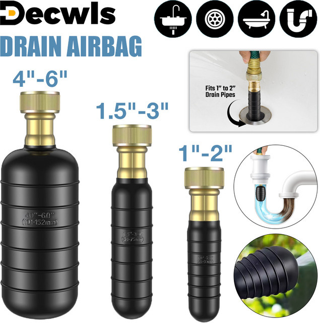 Rohreinigungs-Drainage-Airbag aus Gummi in Schwarz für Abflussrohre von 1 bis 6 Zoll - Bild 1
