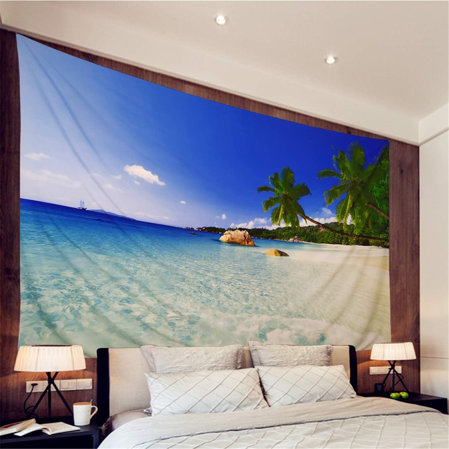 Racunbula Wandteppich Tropisches Paradies mit Kokospalmen und Ozean Strand, Mehrfarbig, Breite: 70 cm, Höhe: 100 cm - Bild 3