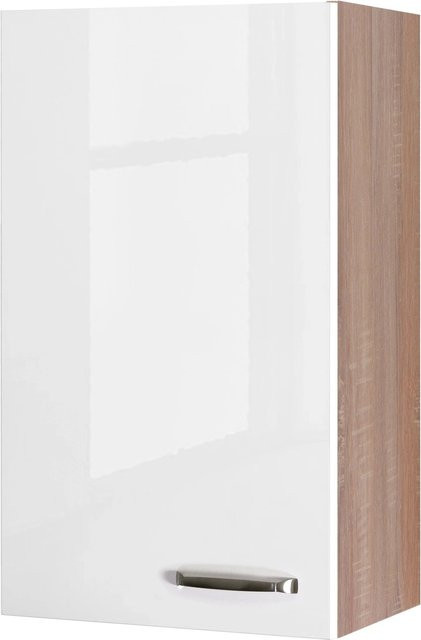 Flex-Well Küchen-Hängeschrank Valero Hochglanz Weiß und Eiche, B/T/H: 50 x 32 x 89 cm - Bild 1